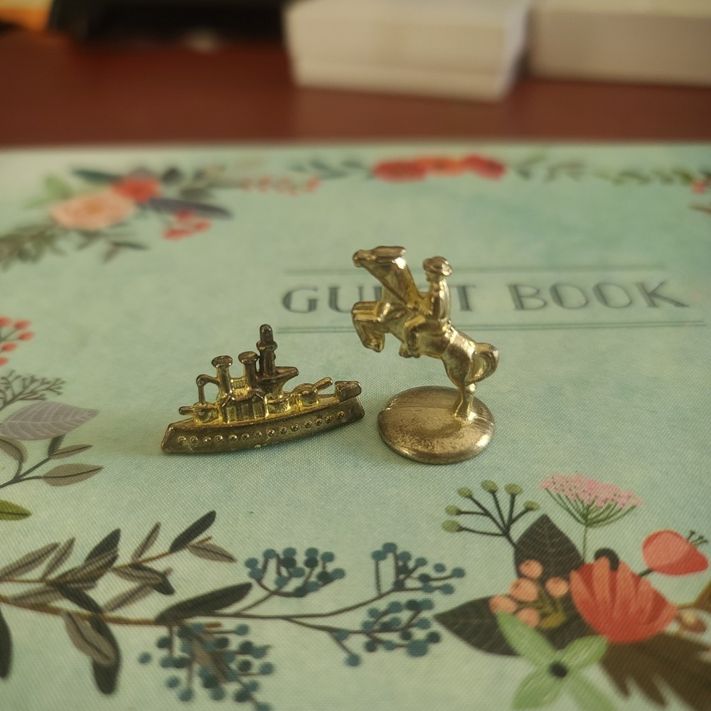 2 Gold Tone Monopoly Tokens Battleship Horse & Rider Tiny Miniatures Crafts